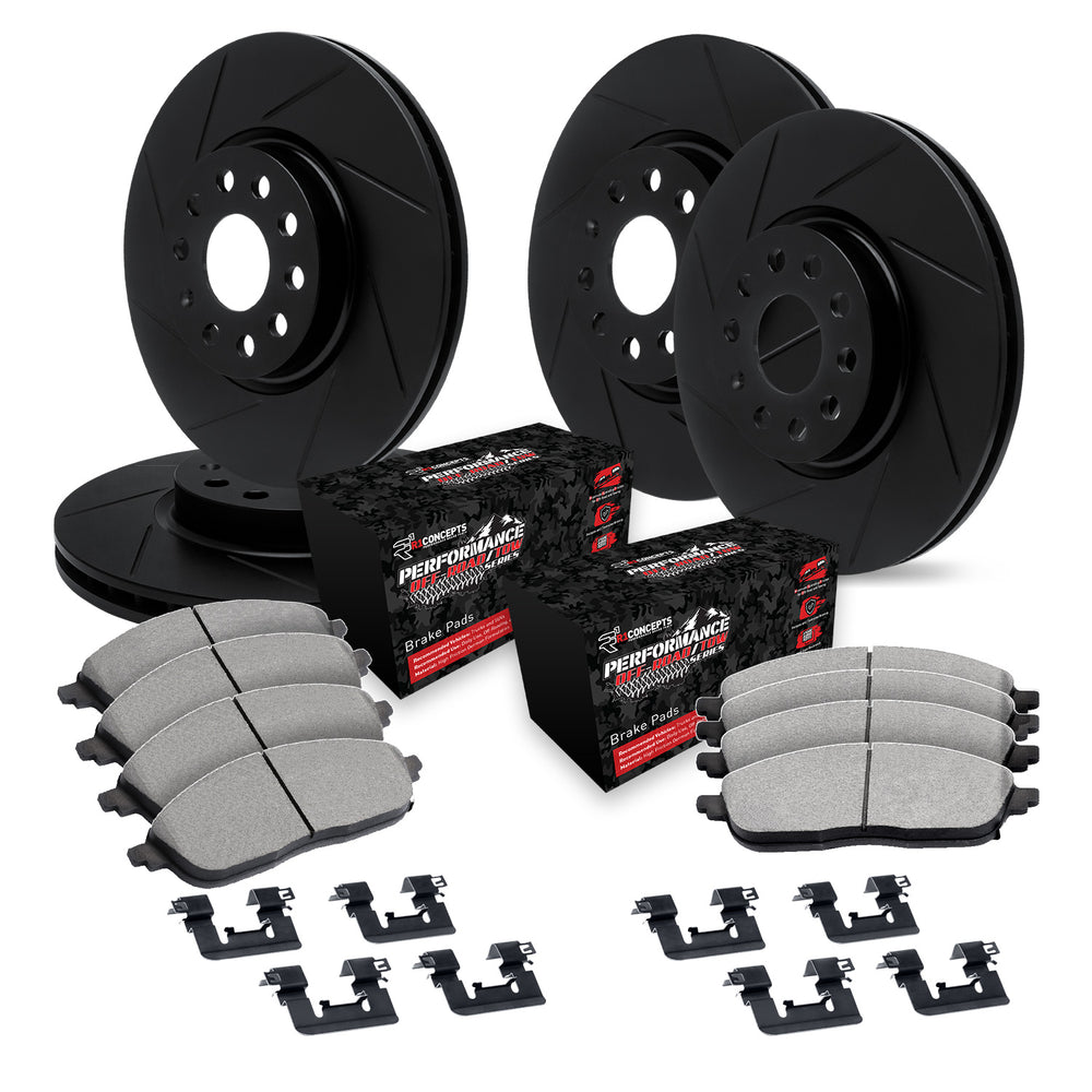 R1 Concepts 05-24 Chrysler Aspen F/R Slotted Black Disc Brake Rotor Set with Off-Road/Tow Brake Pads
