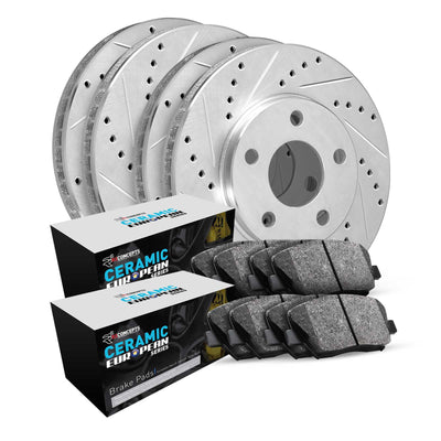 R1 03-05 Jaguar Vanden Plas Front & Rear Drill & Slot Silver Rotors w/Euro Ceramic Pads