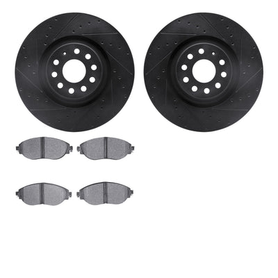 R1 18-25 Volkswagen Jetta Front Drilled & Slotted Black Rotors w/Euro Ceramic Pads