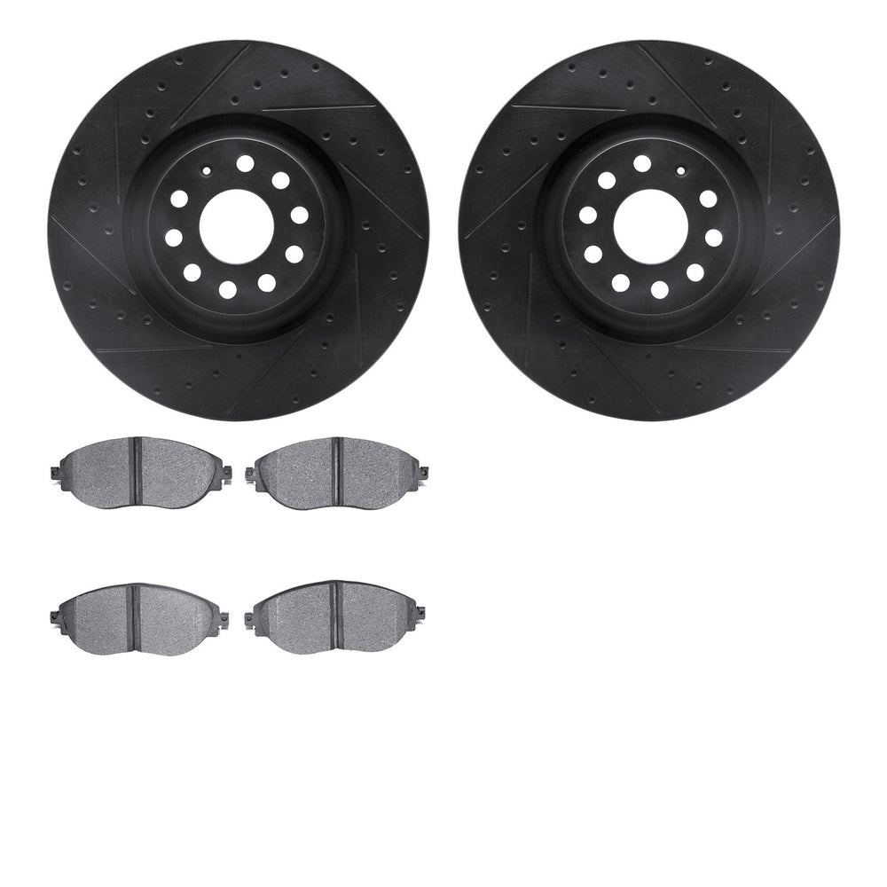 R1 18-25 Volkswagen Jetta Front Drilled & Slotted Black Rotors w/Euro Ceramic Pads