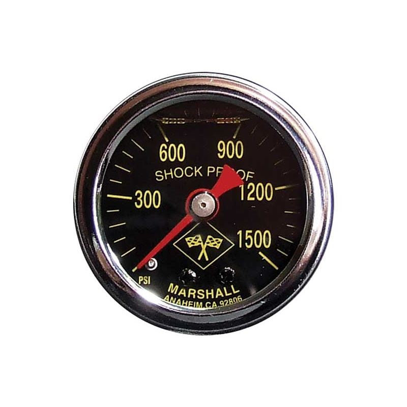 1 1/2IN LIQUID FILLED BLACK/YELLOW NITROUS PRESSURE GAUGE 01500 PSI