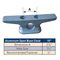 DOCK CLEAT OPEN BASE 10' ALUMINUM