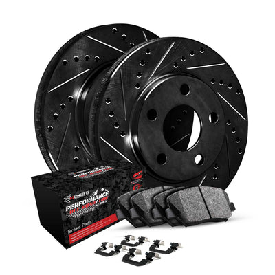 R1 07-22 Toyota Land Cruiser Front Drill & Slot Black Rotors w/Off-Road/Tow Brake Pads & Hardware