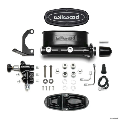 Wilwood HV Tandem M/C Kit w/ Bracket & Prop Valve - 1in DIA Black-W/Pushrod