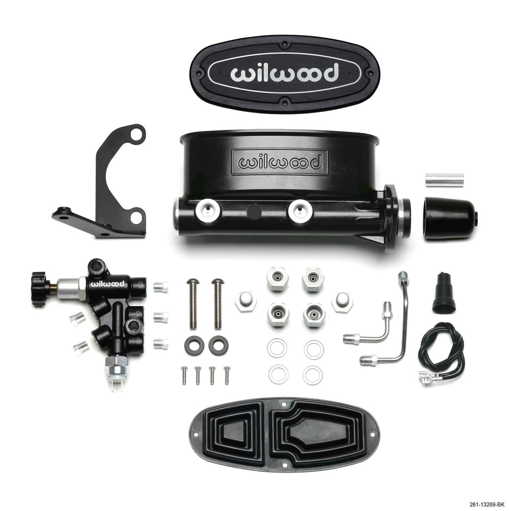 Wilwood HV Tandem M/C Kit w/ Bracket & Prop Valve - 1in DIA Black-W/Pushrod