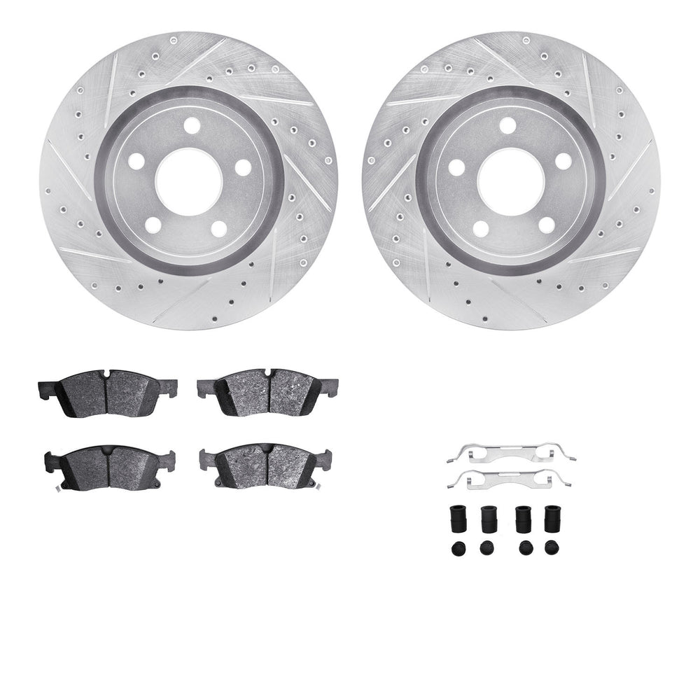 R1 12-25 Jeep Grand Cherokee WK Front Drill & Slot Silver Rotors w/Ceramic Pads & Hardware