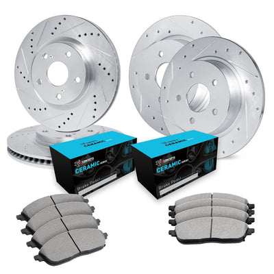 R1 15-21 Volkswagen Golf SportWagen Front & Rear Drill & Slot Silver Rotors w/Ceramic Pads