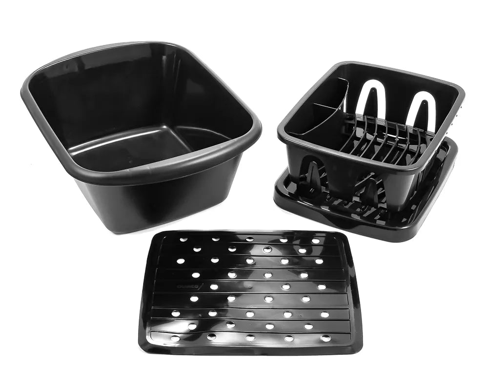 SINK KIT W/DISH DRAINER DISH PAN & SINK MAT BLACK