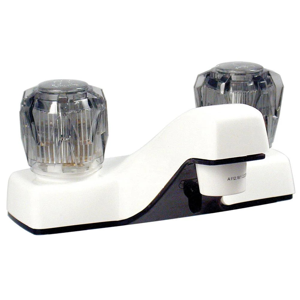 LAVATORY FAUCET 4IN 2 SMOKE KNOBS PLASTIC WHITE