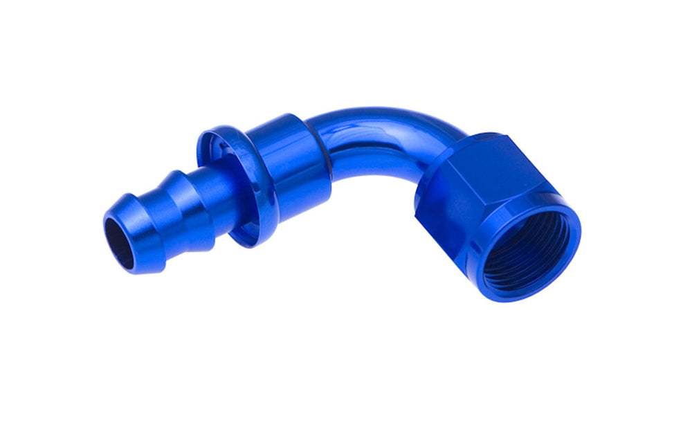 08 90 DEGREE AN/JIC HOSE END PUSH LOCK BLUE