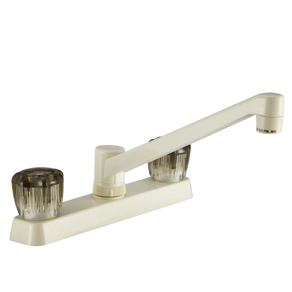 TWO HANDLE RV KITCHEN FAUCET W/SMOKED ACRYLIC KNOBS BISQUE PARCHMENT