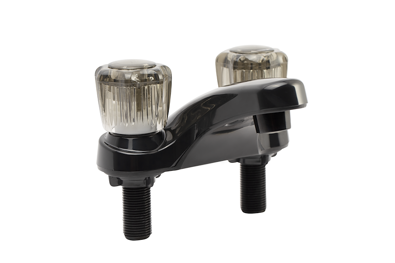 RV LAVATORY FAUCET W/SMOKED ACRYLIC KNOBS BLACK