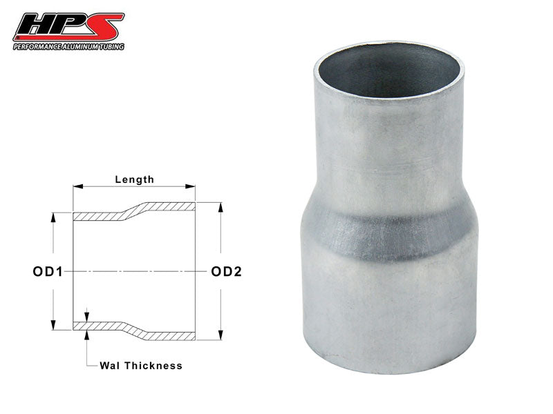 HPS Performance 1.5 - 1.75 OD 4 Long 6061 Aluminum Step Up Transition Joiner Reducer Tube Piping