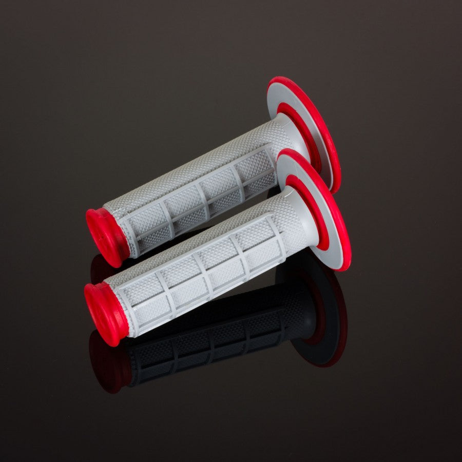 Renthal MX Dual Compound Grips 1/2 Waffle - Grey/ Red