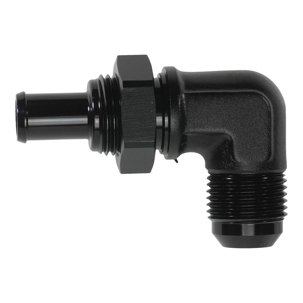 DeatschWerks 10AN Male Flare Bulkhead to 1/2in Hose Barb 90-Degree