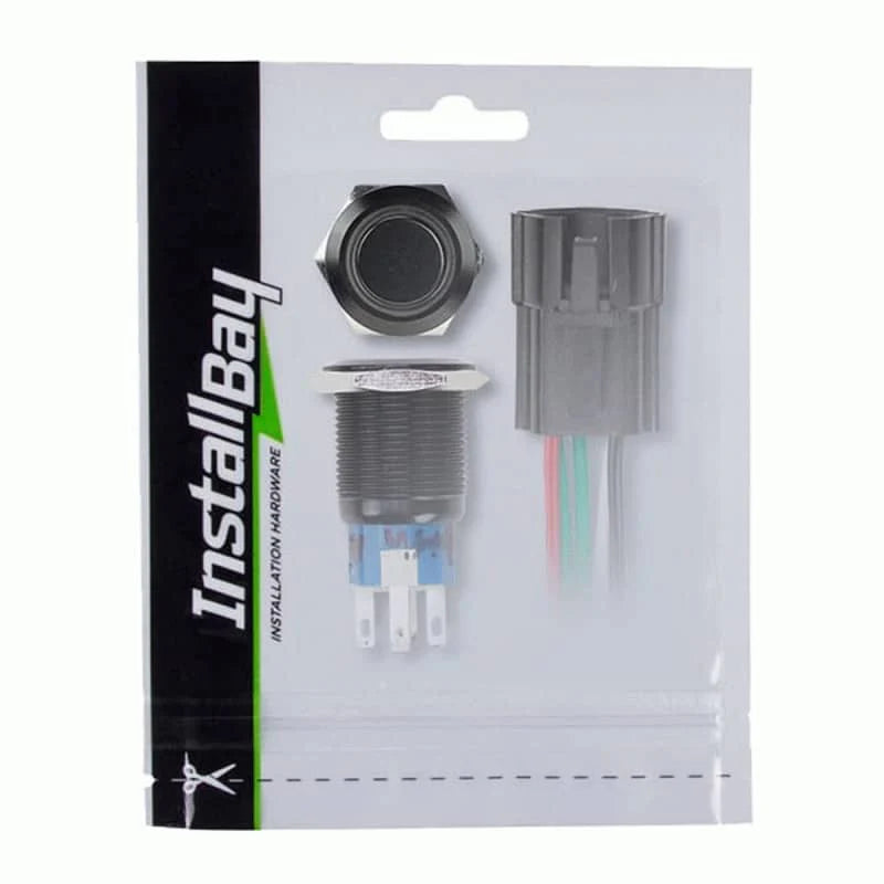 19MM BLACK ROUND SWITCH W/LATCH HARNESS - GREEN