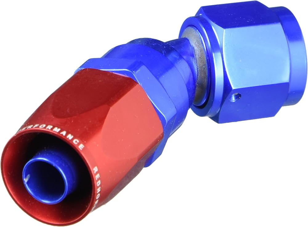 08 45 DEGREE FEMALE ALUMINUM HOSE END RED&BLUE