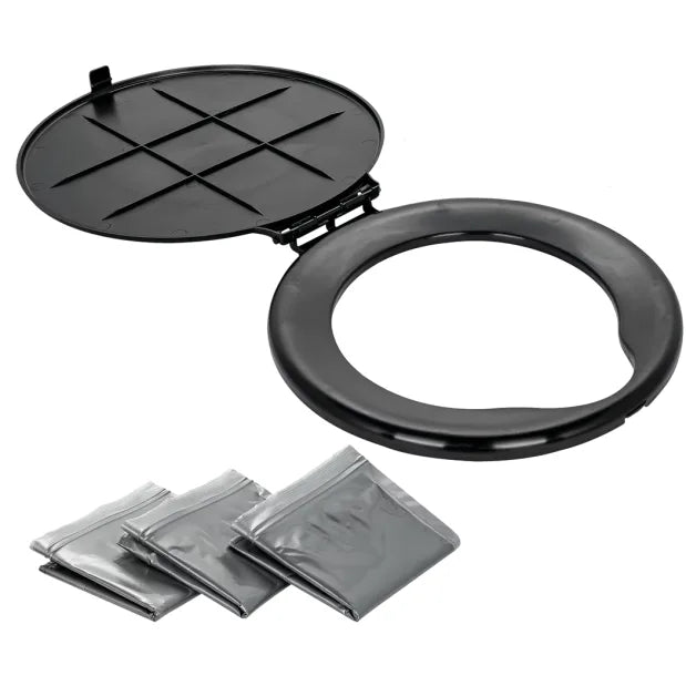TOILET SEAT W/LID AND 3 BAGS FOR 5 GAL BUCKET (E/F)