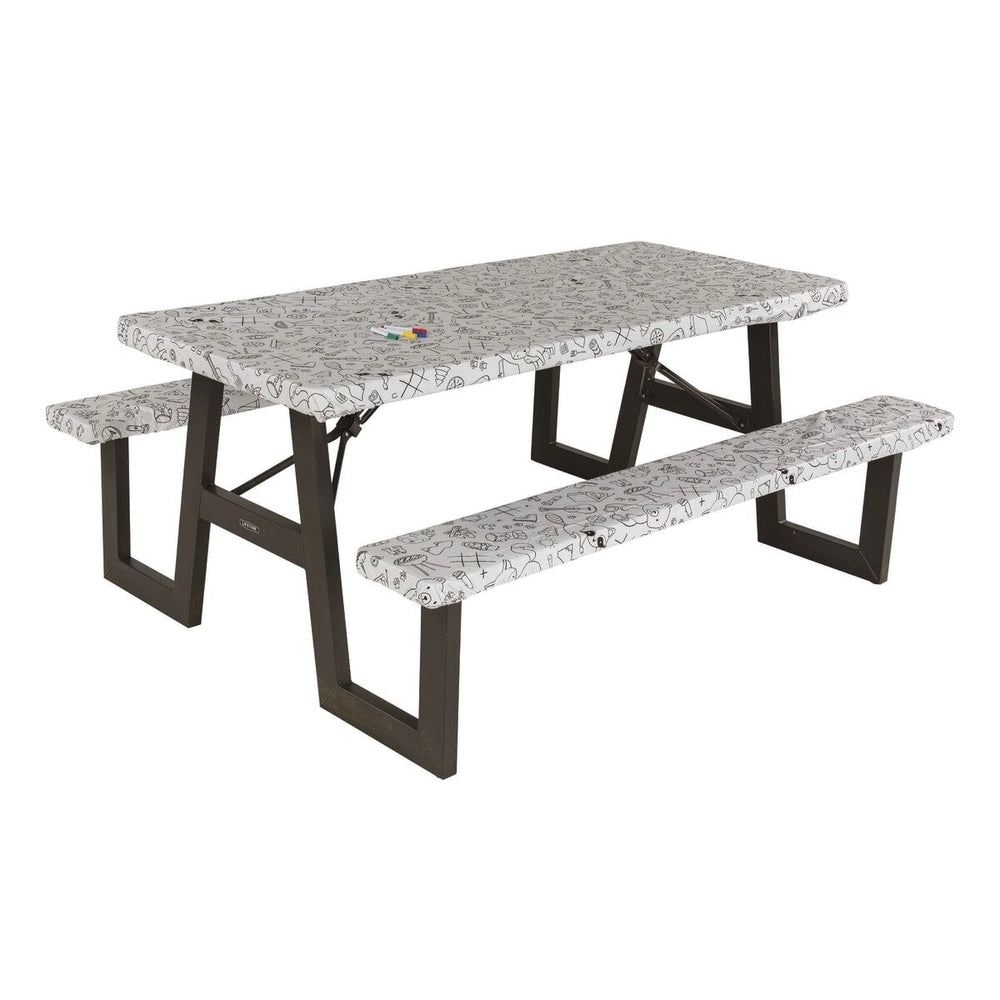 COLOR ESCAPE COLORABLE ELASTIC VINYL PICNIC TABLECLOTH WITH BENCH COVERS