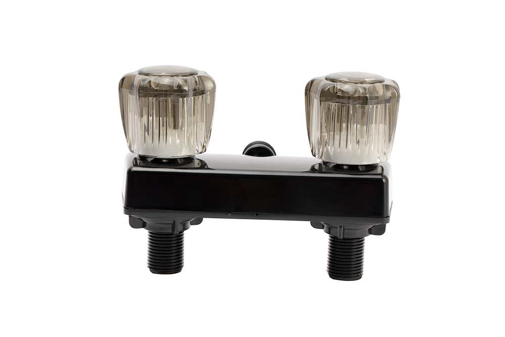 RV SHOWER FAUCET W/SMOKED ACRYLIC KNOBS BLACK