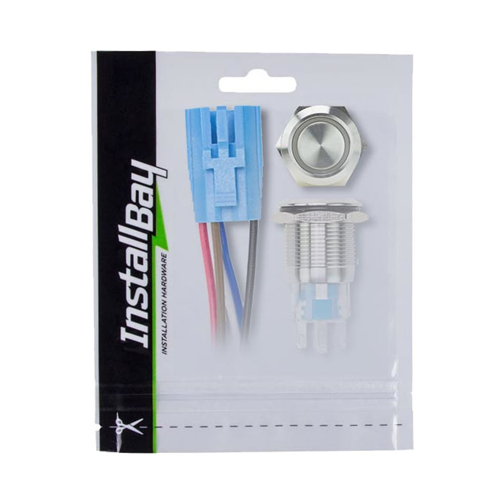 16MM STAINLESS ROUND SWITCH W/LATCH HARNESS - WHITE