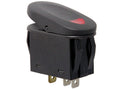This black 2-position rocker switch from Rugged Ridge has a red indicator light.