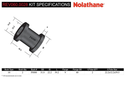 Control arm - upper inner bushing 2 Bushings 2 Tubes Grease