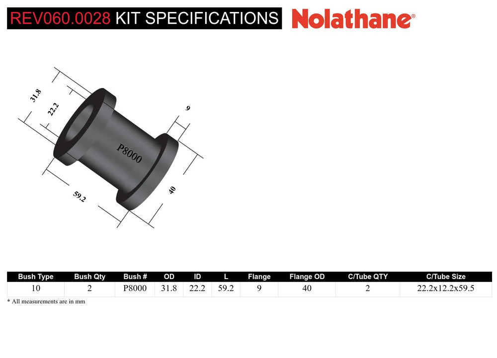 Control arm - upper inner bushing 2 Bushings 2 Tubes Grease