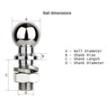 HITCH BALL, 2" X 3/4" X 3-3/8", 3,5