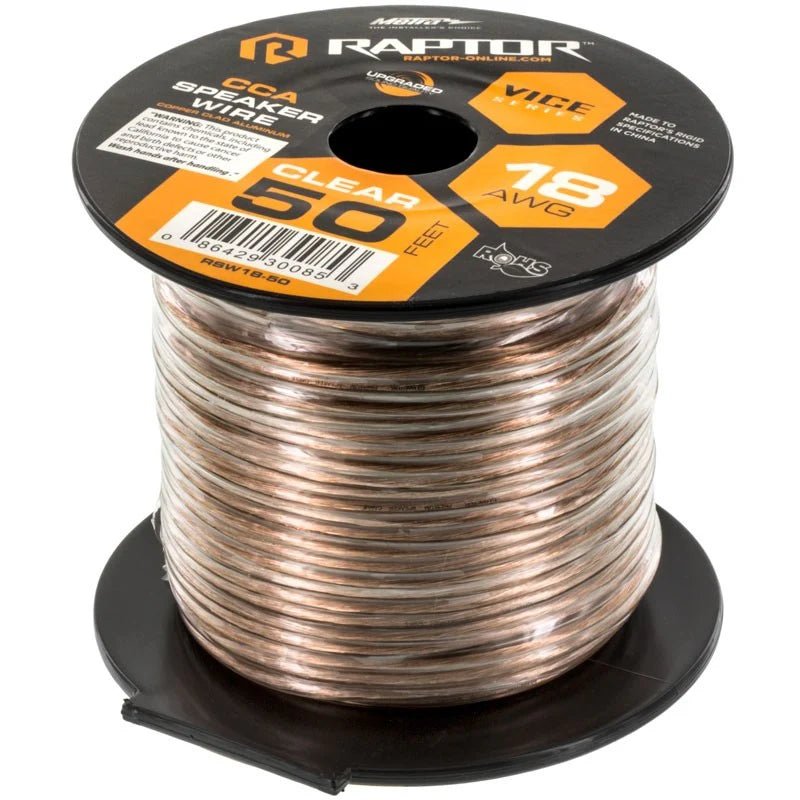 SPEAKER WIRE 18GA CLEAR CCA 50FT - VICE SERIES