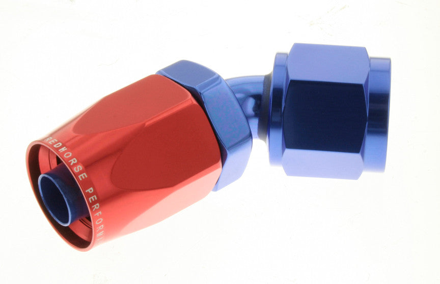 06 45 DEGREE FEMALE ALUMINUM HOSE END RED&BLUE