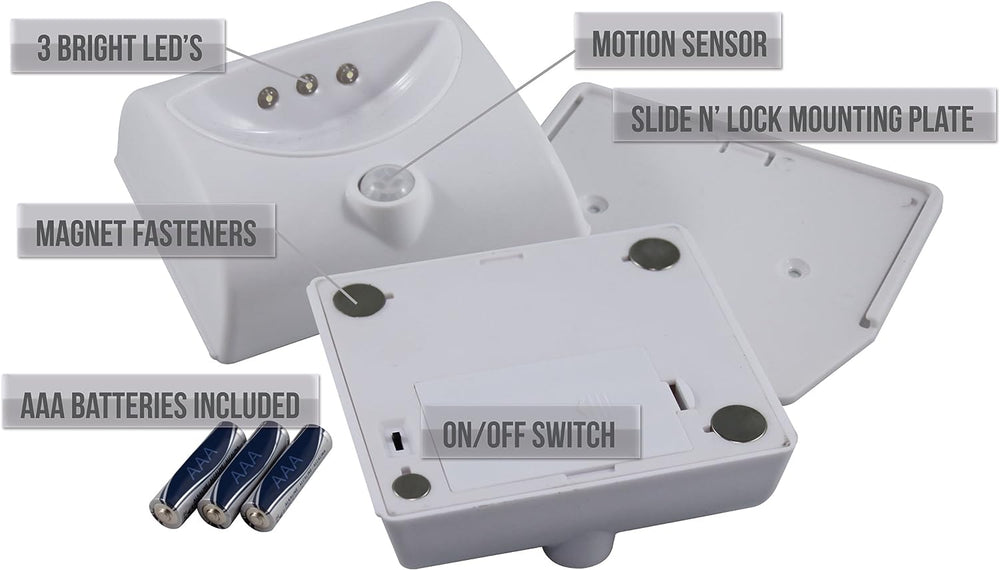 3 LED LIGHT WITH MOTION SENSOR SCREW OR MAGNET ATTACHMENT 3 AAA BATTERIES INCL
