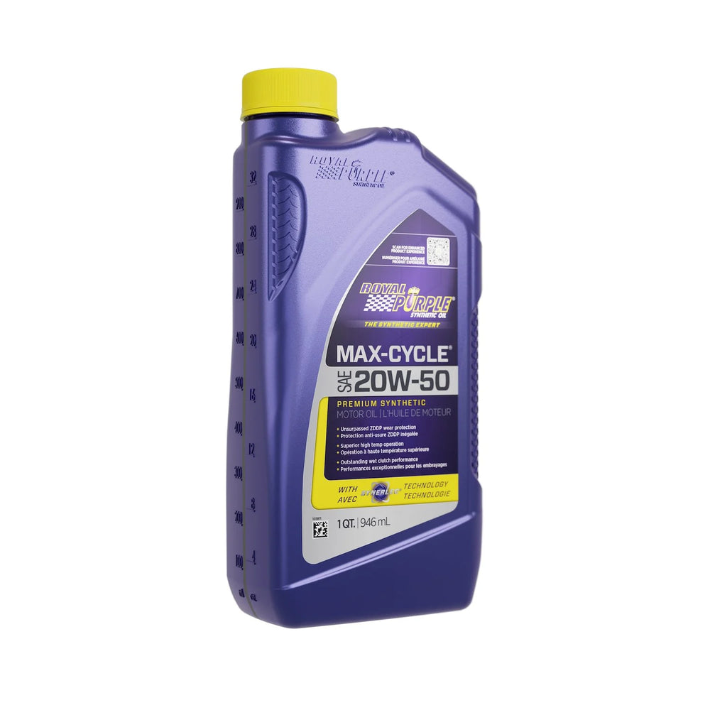 ~(2 lbs. 9X4X2)~ Royal Purple Max Cycle 20W50 High Performance Synthetic Motorcycle Oil - 1 Quart Bottle (French Label)