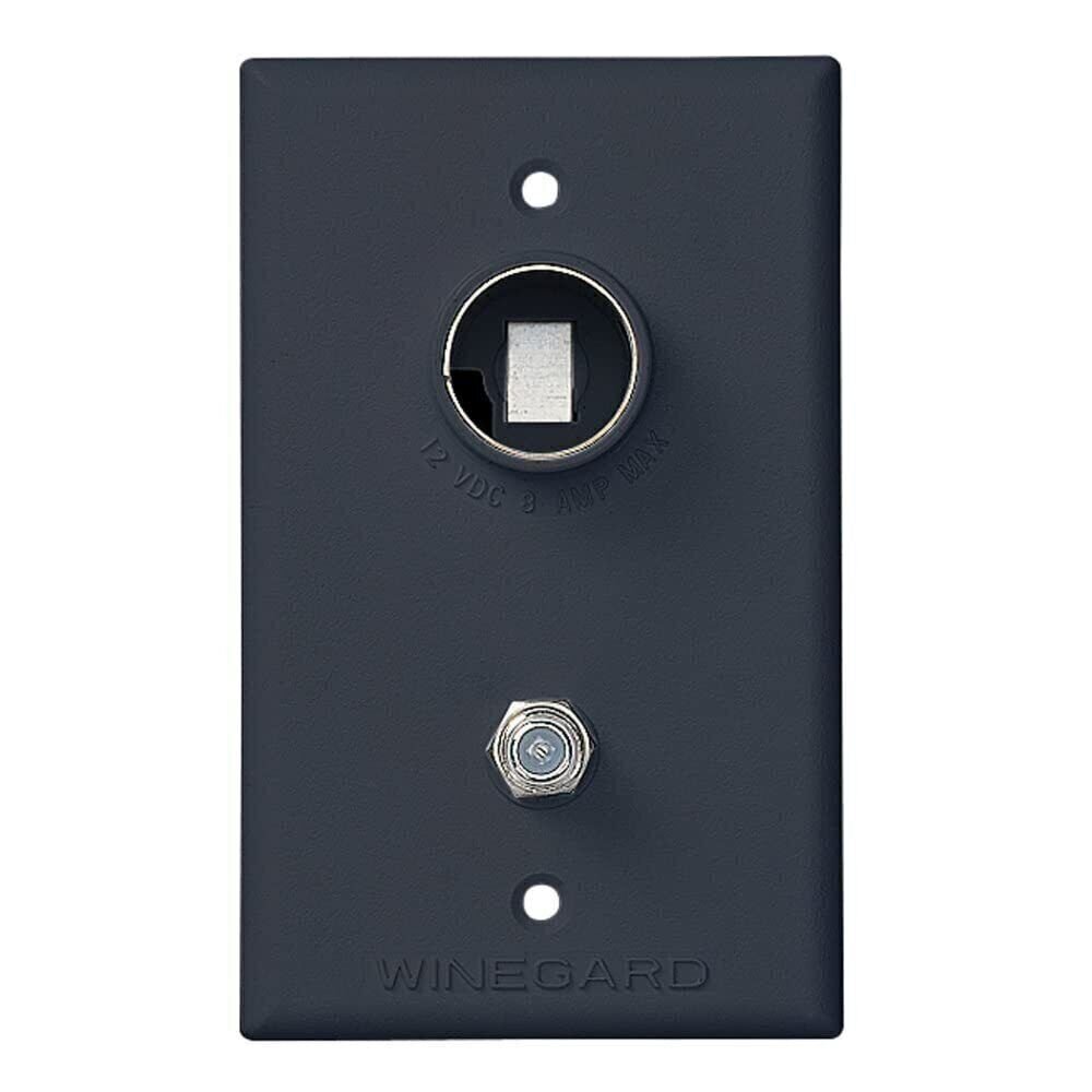 INDOOR TV OUTLET WITH 12VDC RECEPTACLE BLACK