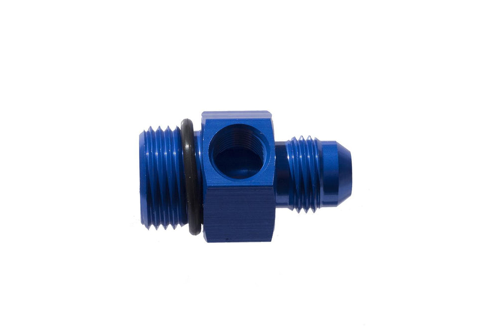 08 AN MALE TO 08 ORB WITH 1/8NPT GAUGE PORT ADAPTER BLUE