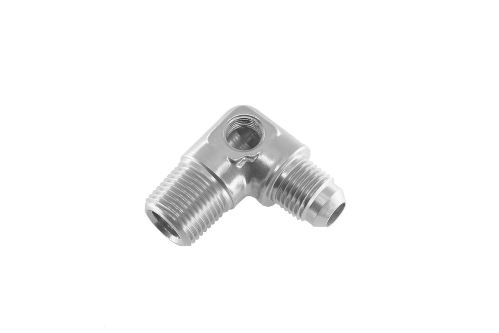 06 AN MALE TO 1/4 IN NPT MALE ADAPTER WITH 1/8 IN NPT PORT90DEGCLEAR