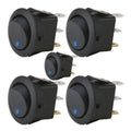 ROUND ROCKER SWITCH WITH BLUE LED NO LEADS 20AMP - PACK OF 5