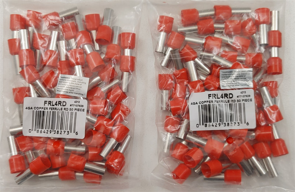 FERRULES - RED 4GA - 50 PER BAG
