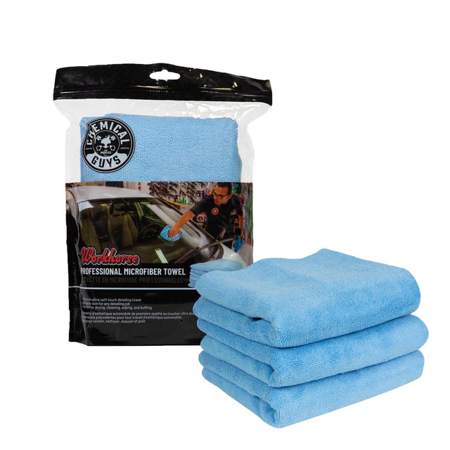 Chemical Guys Workhorse Microfiber Towel (VRP) - 24in x 16in - Black - 3 Pack