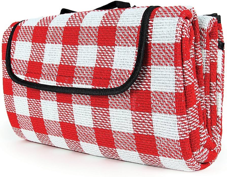 PICNIC BLANKET RED AND WHITE CHECKERED 51IN X 59IN