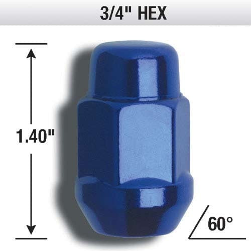 1/2INBLUECLOSED END ACORN BULGE BLUE/RED (3/4IN HEX) LUG NUTS 4 BAGGED