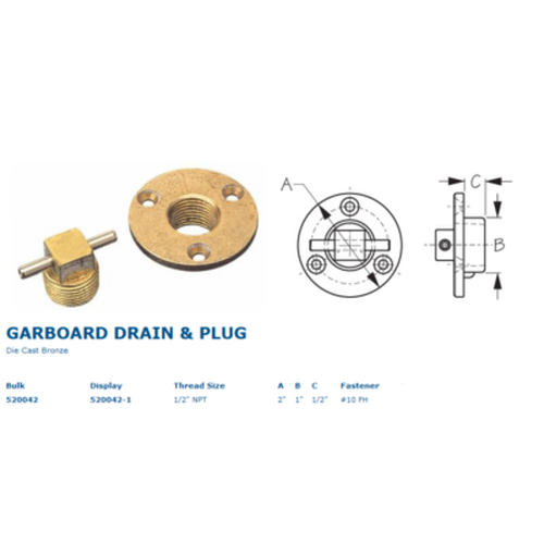 BRONZE GARBOARD DRAIN W/SS T- HANDL