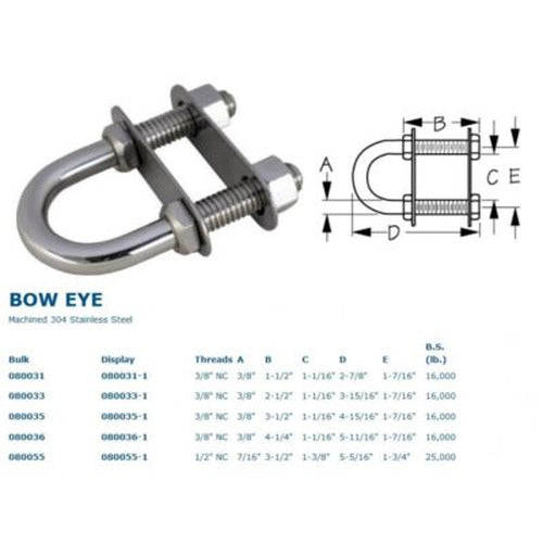 STAINLESS BOW EYE 3/8"X 1-1/2