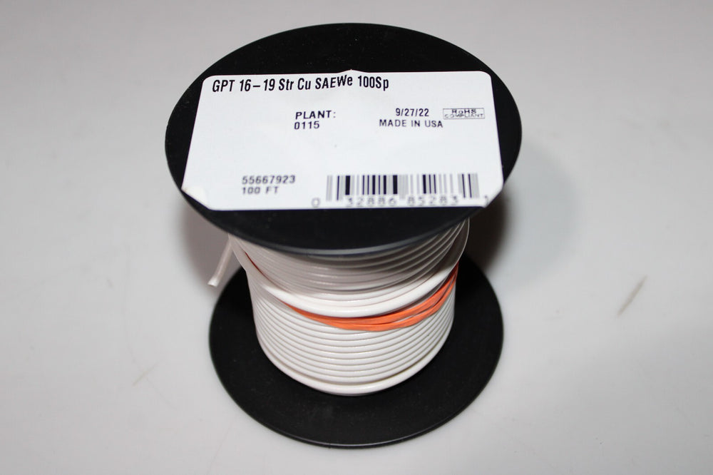 WHITE 16 GAUGE GPT PRIMARY WIRE 100FT SPOOL