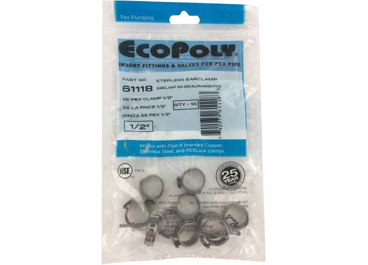 1/2IN PEX SS CLAMPS 10PACK