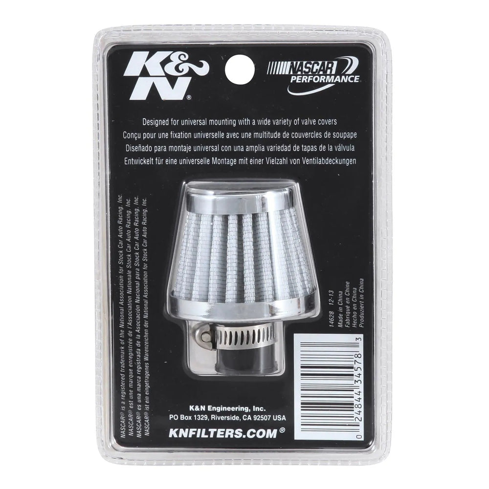 K&N 3/8in-1/2inid Flg X 2in od B X 1-3/4in h X 1.5in Tp Cr Multi Lingual White