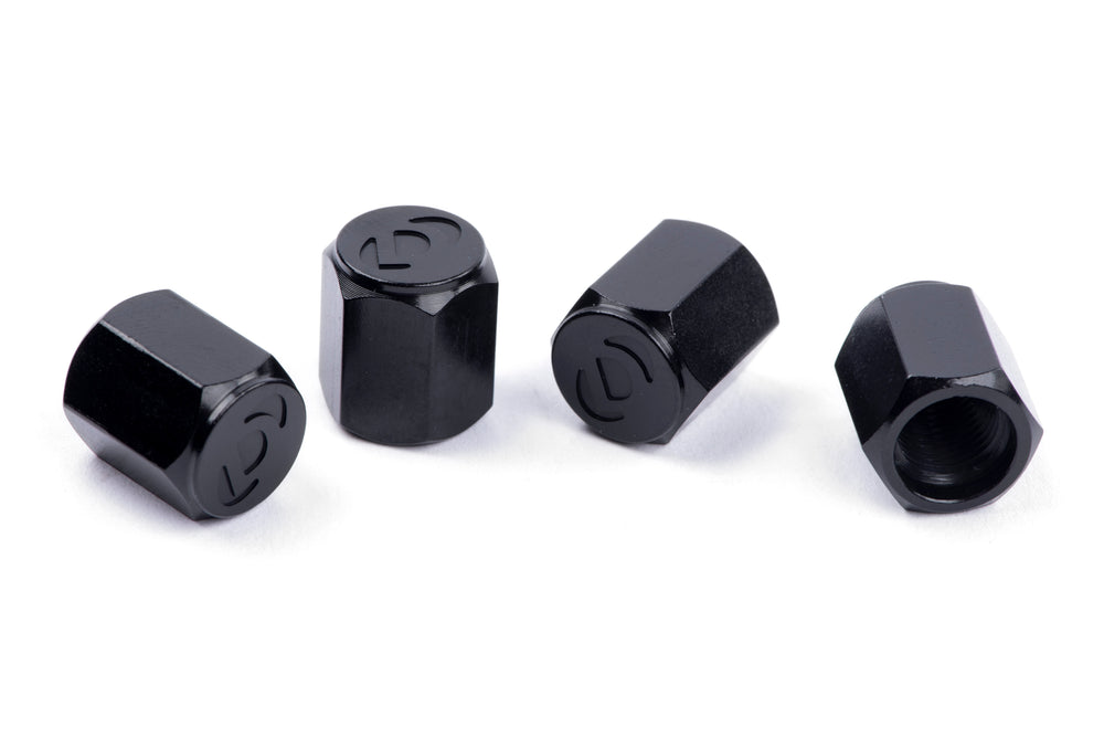 DINAN VALVE STEM CAPS; BLACK