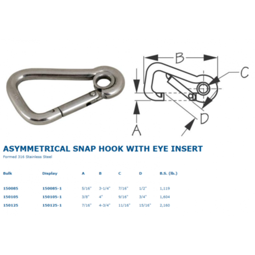 STAINLESS ASYMMETRICAL SNAP 4" W/EY