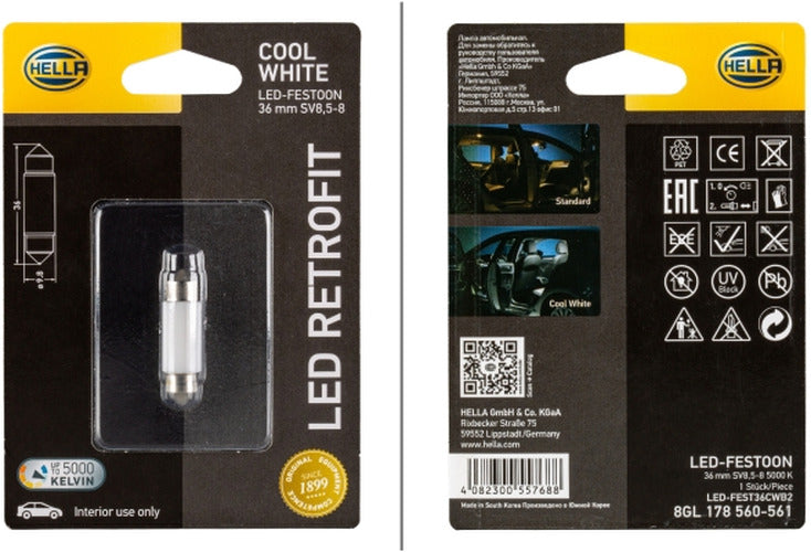 BULB LED 6418 12V 1W SV8.5-8 5K 36