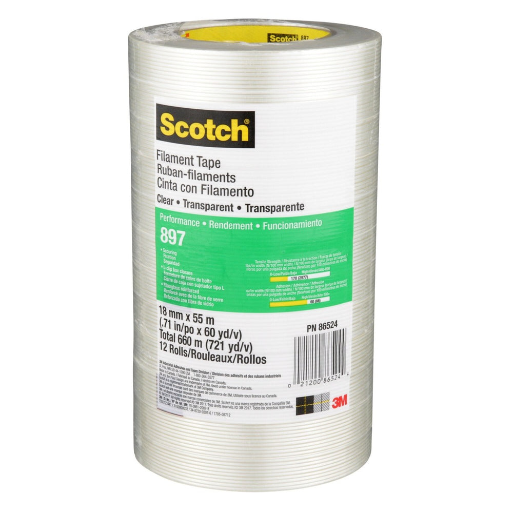 SCOTCH FILAMENT TAPE 897 CLEAR 18